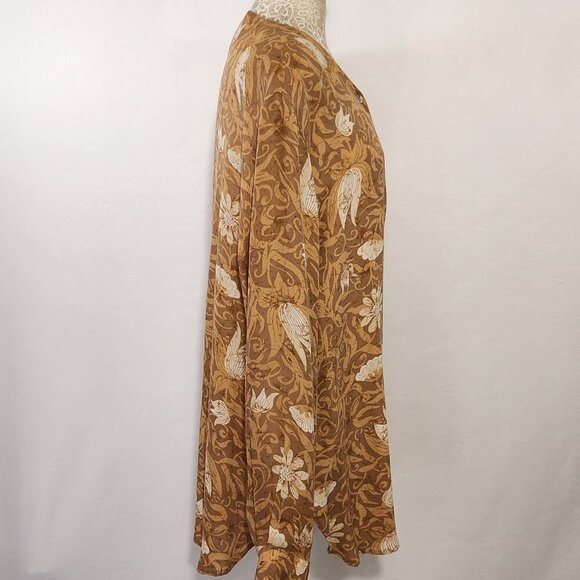Real Clothes Sax 5th Ave Women's Size Large Mustard Floral Silk Button Up Top - Picture 10 of 15